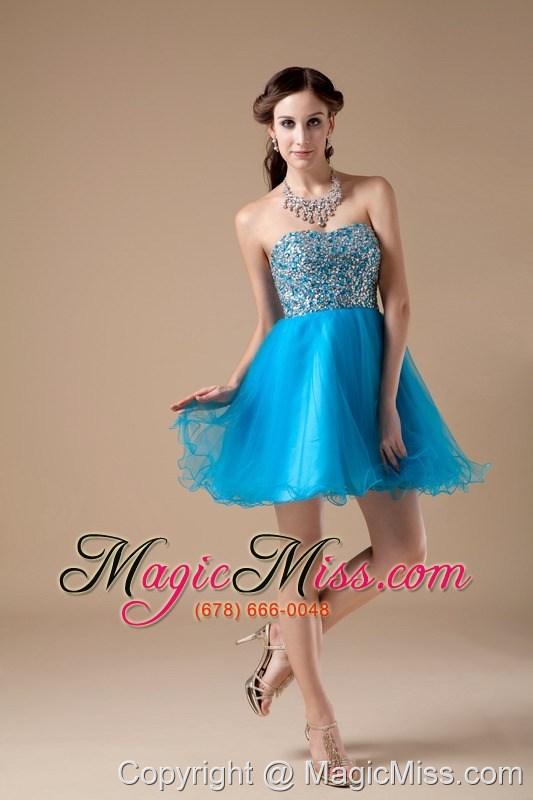 wholesale low price teal a-line cocktail dress strapless organza beading mini-length